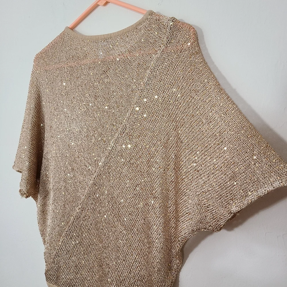 Dressbarn Gold Sequin Knit‎ Batwing Sleeve Blouse Womens Size Medium